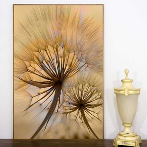 Quadro para Decoração com Moldura Natural Tingida Flores Dente de Leão