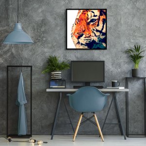 Quadro com Moldura Preta Ilustração Tigre Geométrico Escolha o Tamanho