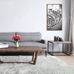 Quadro com Moldura Rústica Bicicletas em Preto e Branco 50x90 cm