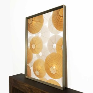 Quadro Criativo Moderno Arte Luminárias Japonesas com Moldura Prata Chanfrada Quadro Criativo Moderno Arte Luminárias Japonesas com Moldura Prata Chanfrada