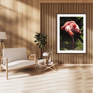 Quadro de Flamingo Decorativo com Moldura Estilo Rústico 60x80 cm