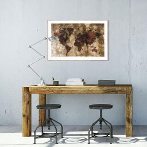 Quadro De Mapa Envelhecido com Moldura Bronze 90x60cm