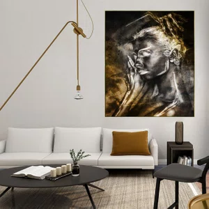 Quadro de Mulher Tela Canvas com Moldura Dourada 100x120 cm