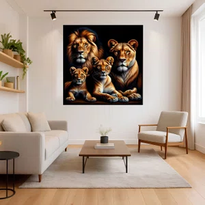 Quadro Decorativo a Força da  Família de Leões Majestosos com Moldura e Vidro