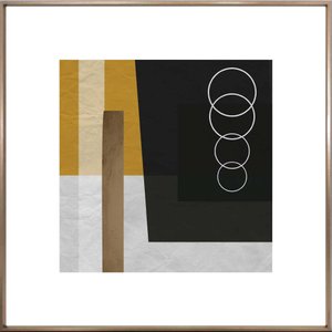 Quadro Decorativo Abstrato Bronze Geométrico Círculos 90x90 cm