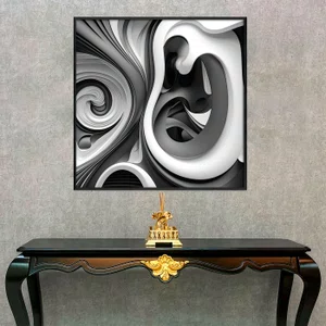 Quadro Decorativo Abstrato Espiral em Tons de Cinza com Moldura e Vidro Quadro Decorativo Abstrato Espiral em Tons de Cinza com Moldura e Vidro