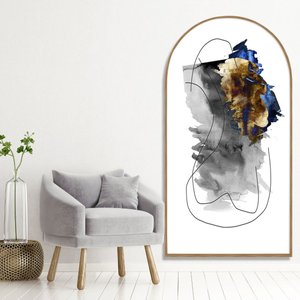 Quadro Decorativo Abstrato Formato Janela com Moldura em Madeira Freijó