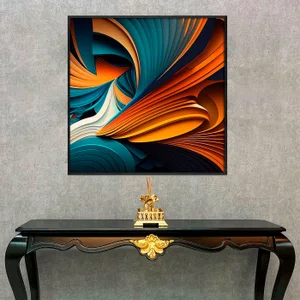 Quadro Decorativo Abstrato Laranja e Turquesa com Estilo 3D Moldura e Vidro Quadro Decorativo Abstrato Laranja e Turquesa com Estilo 3D Moldura e Vidro