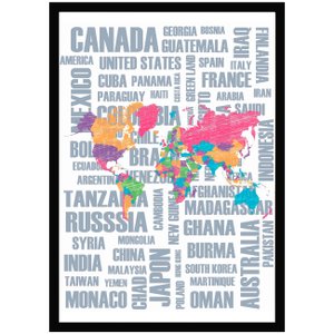 Quadro Decorativo Abstrato Mapa Mundo 50x70cm Quadro Decorativo Abstrato Mapa Mundo 50x70cm