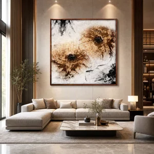 Quadro Decorativo Arte Moderna Abstrata Dourada Radiante Decoração Luxuosa 120x120 cm