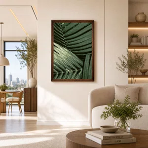 Quadro Decorativo Botânico Folhas de Palmeira com Moldura Chanfrada 95x145 cm