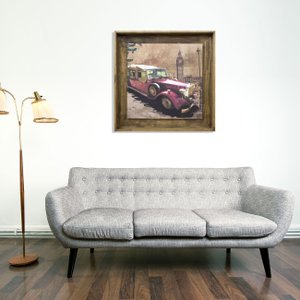 Quadro Decorativo Carro Antigo Vermelho Impressão Digital em Tela 80x80cm