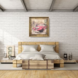 Quadro Decorativo Carro Antigo Vermelho Tela Emoldurada 80x80cm