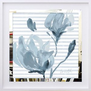 Quadro Decorativo com Espelho Arte Floral Flores Azuis 50x50 cm