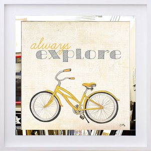 Quadro Decorativo com Espelho Bicicleta e Frase Sempre Explore 50x50 cm
