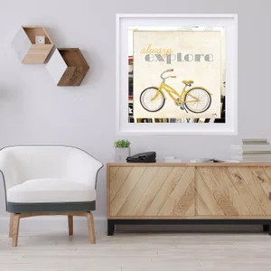 Quadro Decorativo com Espelho Bicicleta e Frase Sempre Explore 50x50 cm