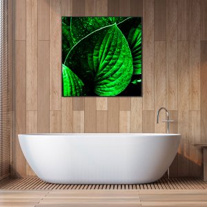 Quadro Decorativo com Folhas Verdes Moldura Preta 80x80 cm