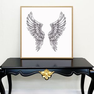 Quadro Decorativo com Moldura Natural Ilustração Asas de Anjo em Preto e Branco 90x90 cm Quadro Decorativo com Moldura Natural Ilustração Asas de Anjo em Preto e Branco 90x90 cm