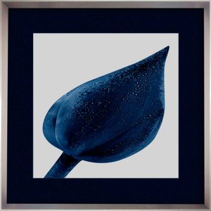 Quadro Decorativo com Moldura Prata Botão Flor de Tulipa Azul 85x85 cm