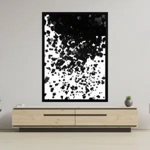 Quadro Decorativo com Moldura Preta Arte Abstrata em Preto e Branco