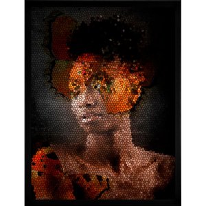 Quadro Decorativo com Moldura Preta Arte Africana com Textura Vitral Quadro Decorativo com Moldura Preta Arte Africana com Textura Vitral