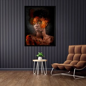 Quadro Decorativo com Moldura Preta Arte Africana com Textura Vitral