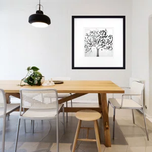 Quadro Decorativo com Moldura Preta Árvore em Preto e Branco 50x50cm