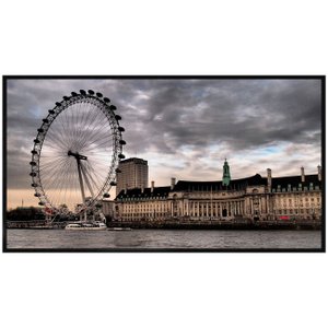 Quadro Decorativo com Moldura Preta Famosa Roda Gigante em Londres ao Entardecer 130x70cm