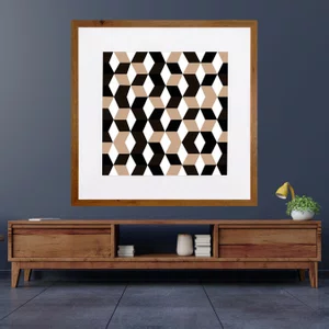 Quadro Decorativo com Moldura Rústica Arte Geométrica Colorida 70x70cm