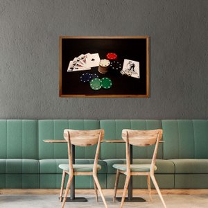 Quadro Decorativo com Moldura Rústica Baralho Jogo de Poker 90x60cm