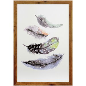 Quadro Decorativo com Moldura Rústica Ilustração Penas Coloridas 40x60cm