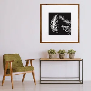 Quadro Decorativo com Moldura Rústica Silhueta Penas Brancas 50x50cm