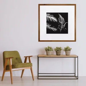 Quadro Decorativo com Moldura Rústica Silhueta Penas Brancas II 50x50cm