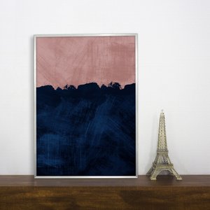 Quadro Decorativo Desenho Abstrato Azul e Rosê 50x70 cm
