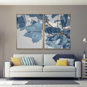 Quadro Decorativo Díptico Folhas de Outono Azul 120x80 cm