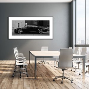 Quadro Decorativo em Preto e Branco Aston Martin Conversível 140x70cm