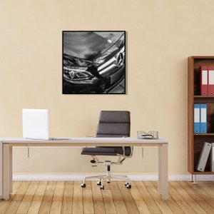 Quadro Decorativo em Preto e Branco Carro Esportivo Frente Mercedes Benz 80x80cm