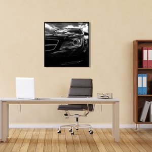 Quadro Decorativo em Preto e Branco Carro Esportivo Mercedes Benz 80x80cm