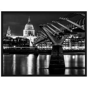 Quadro Decorativo em Preto e Branco Catedral de São Paulo e Ponte do Milénio em Londres 100x70cm