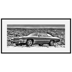 Quadro Decorativo em Preto e Branco Chevrolet Impala 1972 Clássico 140x70cm Quadro Decorativo em Preto e Branco Chevrolet Impala 1972 Clássico 140x70cm