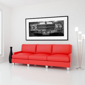 Quadro Decorativo em Preto e Branco Frente Chevrolet Chevelle SS 140x70cm