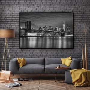 Quadro Decorativo em Preto e Branco Ponte do Brooklyn New York 180x120cm Quadro Decorativo em Preto e Branco Ponte do Brooklyn New York 180x120cm