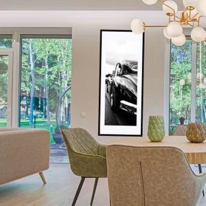 Quadro Decorativo em Preto e Branco Traseira Carro de Luxo Antigo 50x120cm