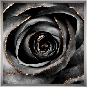 Quadro Decorativo Floral com Moldura Prata Flor em Preto e Branco 95x95 cm