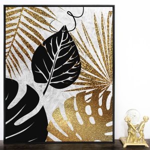 Quadro Decorativo Folhagens Tela Canvas com Moldura 70x90 cm