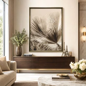 Quadro Decorativo  Folhas de Palmeiras com Moldura Laqueada Chanfrada 95x145 cm