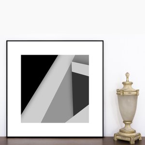 Quadro Decorativo Geométrico em Preto e Branco Arte Moderna I 70x70cm