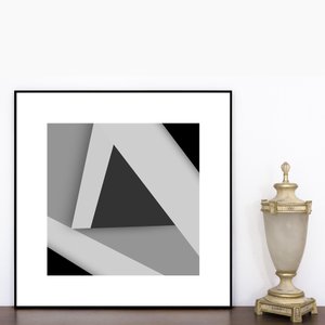 Quadro Decorativo Geométrico em Preto e Branco Arte Moderna II 70x70cm