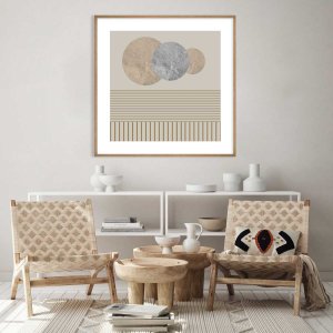 Quadro Geométrico Decorativo Moderno Arte com Círculos em Fundo Nude Quadro Geométrico Decorativo Moderno Arte com Círculos em Fundo Nude