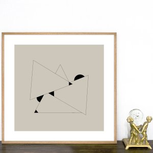 Quadro Decorativo Moderno Arte Geométrica em Fundo Nude com Moldura Laminada